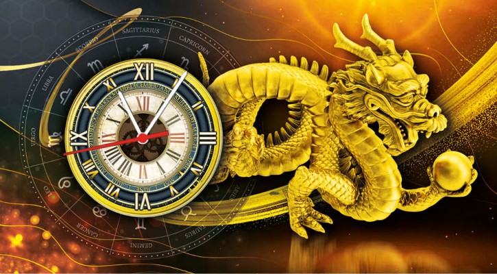 "Символ года. Золотой дракон" календарь квартальный с часами-мини
