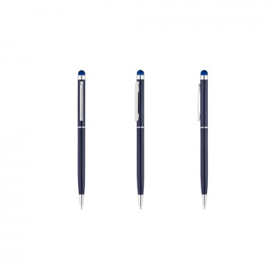 Ручка шариковая, стилус, металл, темно-синяя