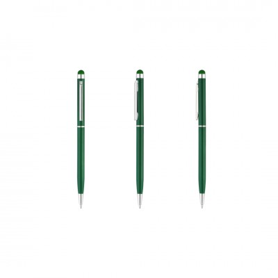 Ручка шариковая, стилус, металл, зеленая