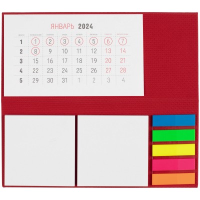 Календарь настольный, 2 блока с клеевым слоем, пластиковые закладки, красный