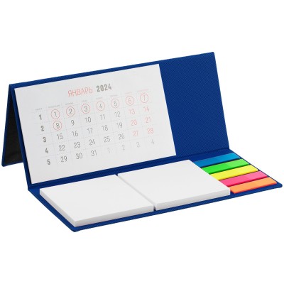 Календарь настольный, 2 блока с клеевым слоем, пластиковые закладки, синий