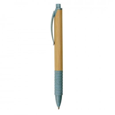 Ручка из бамбука и переработанной пшеницы шариковая, синяя