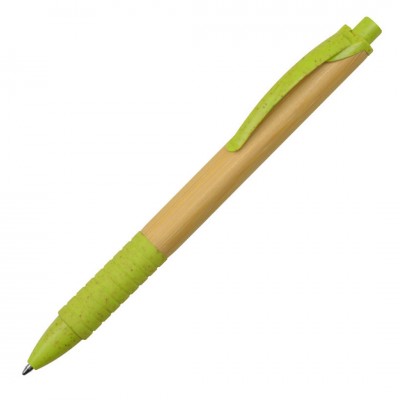 Ручка из бамбука и переработанной пшеницы шариковая, зеленая