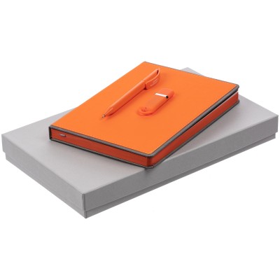 Набор ежедневник А5 с флешкой и ручкой, оранжевый