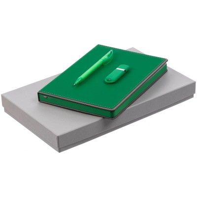 Набор ежедневник А5 с флешкой и ручкой, зеленый