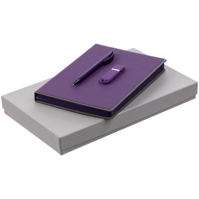 Набор ежедневник А5 с флешкой и ручкой, фиолетовый