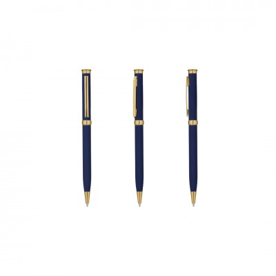 Ручка шариковая MET, soft-touch, темно-синяя/золото