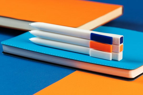 Ручка шариковая "Clipper", пластик, белая с оранжевым