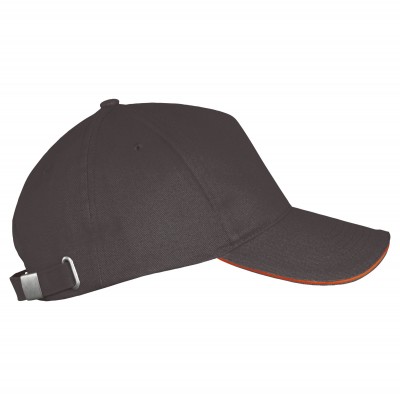 Бейсболка 260г/м² с металлической застежкой, серая с оранжевым