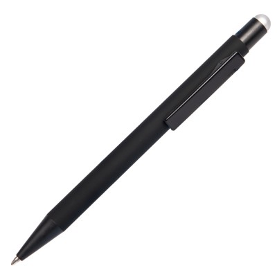 Ручка шариковая со стилусом, софт-тач, черный/серебристый
