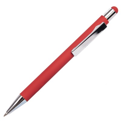 Ручка шариковая со стилусом, софт-покрытие, красная