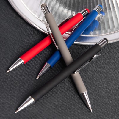 Ручка шариковая со стилусом, софт-покрытие, черная