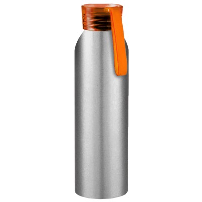 Бутылка для воды 650мл, серебристая с оранжевой крышкой