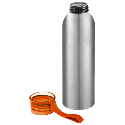 Бутылка для воды 650мл, серебристая с оранжевой крышкой
