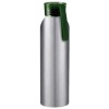 Бутылка для воды 650мл, серебристая с зеленой крышкой