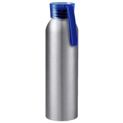 Бутылка для воды 650мл, серебристая с синей крышкой