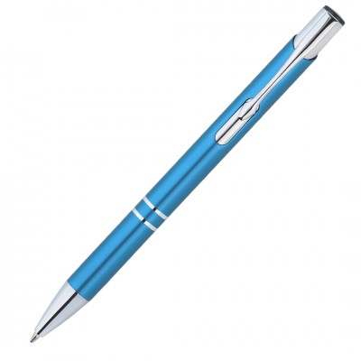 Ручка шариковая, голубая,  отделка серебристая