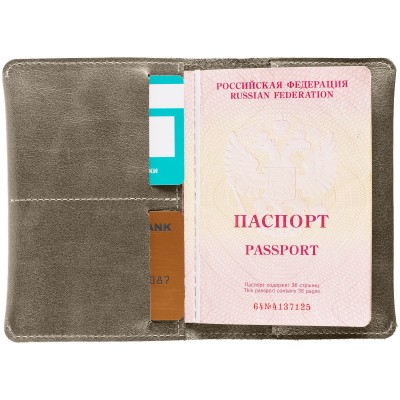 Обложка для паспорта 9,5х14хсм, кожа, серая