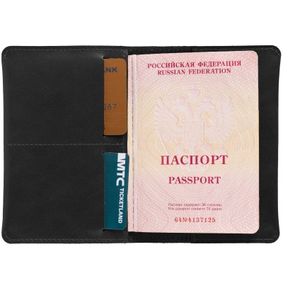 Обложка для паспорта 9,5х14хсм, кожа, черная