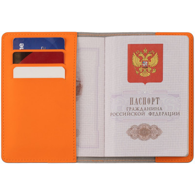 Обложка для паспорта, покрытие софт-тач,  оранжевая