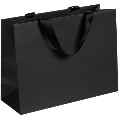 Пакет бумажный 32x12x24см, ленточные ручки, черный