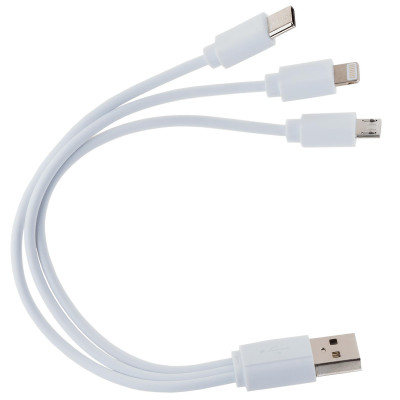 Кабель USB 3 в 1 (Micro, Type-C, Lightning), белый
