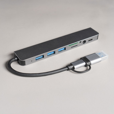 USB-хаб 8в1 алюминий, серый