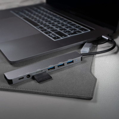 USB-хаб 8в1 алюминий, серый