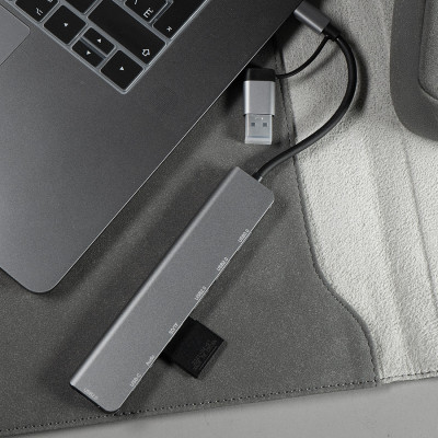 USB-хаб 8в1 алюминий, серый