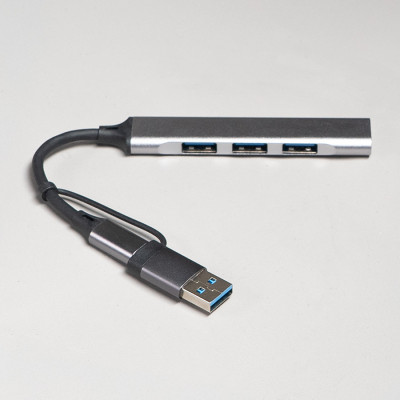 USB-хаб 4в1 алюминий, серый