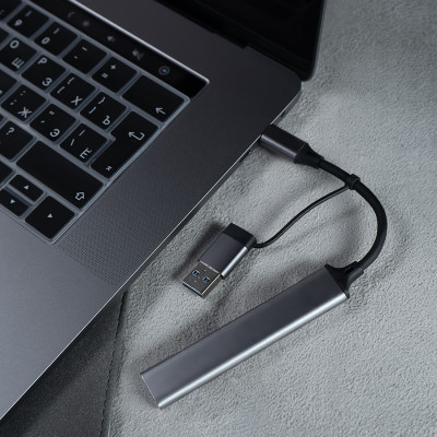 USB-хаб 4в1 алюминий, серый