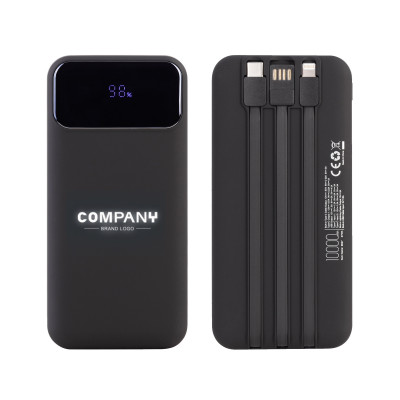 Зарядное устройство 10000mAh с подсветкой логотипа, встроенными кабелями