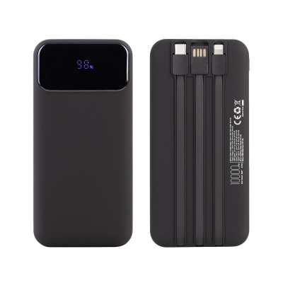 Зарядное устройство 10000mAh с подсветкой логотипа, встроенными кабелями