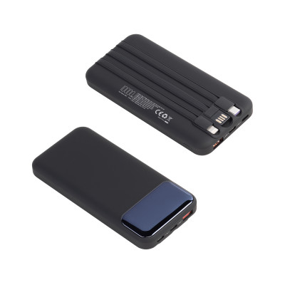 Зарядное устройство 10000mAh с подсветкой логотипа, встроенными кабелями