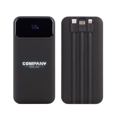 Зарядное устройство 20000 mAh с подсветкой логотипа, встроенными кабелями