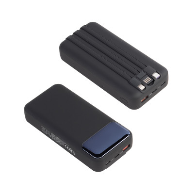 Зарядное устройство 20000 mAh с подсветкой логотипа, встроенными кабелями