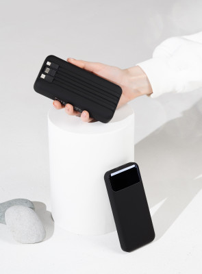Зарядное устройство 20000 mAh с подсветкой логотипа, встроенными кабелями