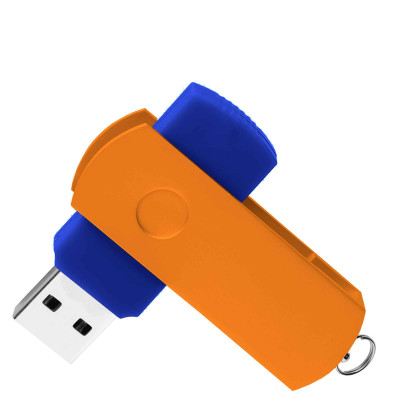 Флешка DUO COLOR 32Гб пластик soft-touch/металл, cиняя с оранжевым
