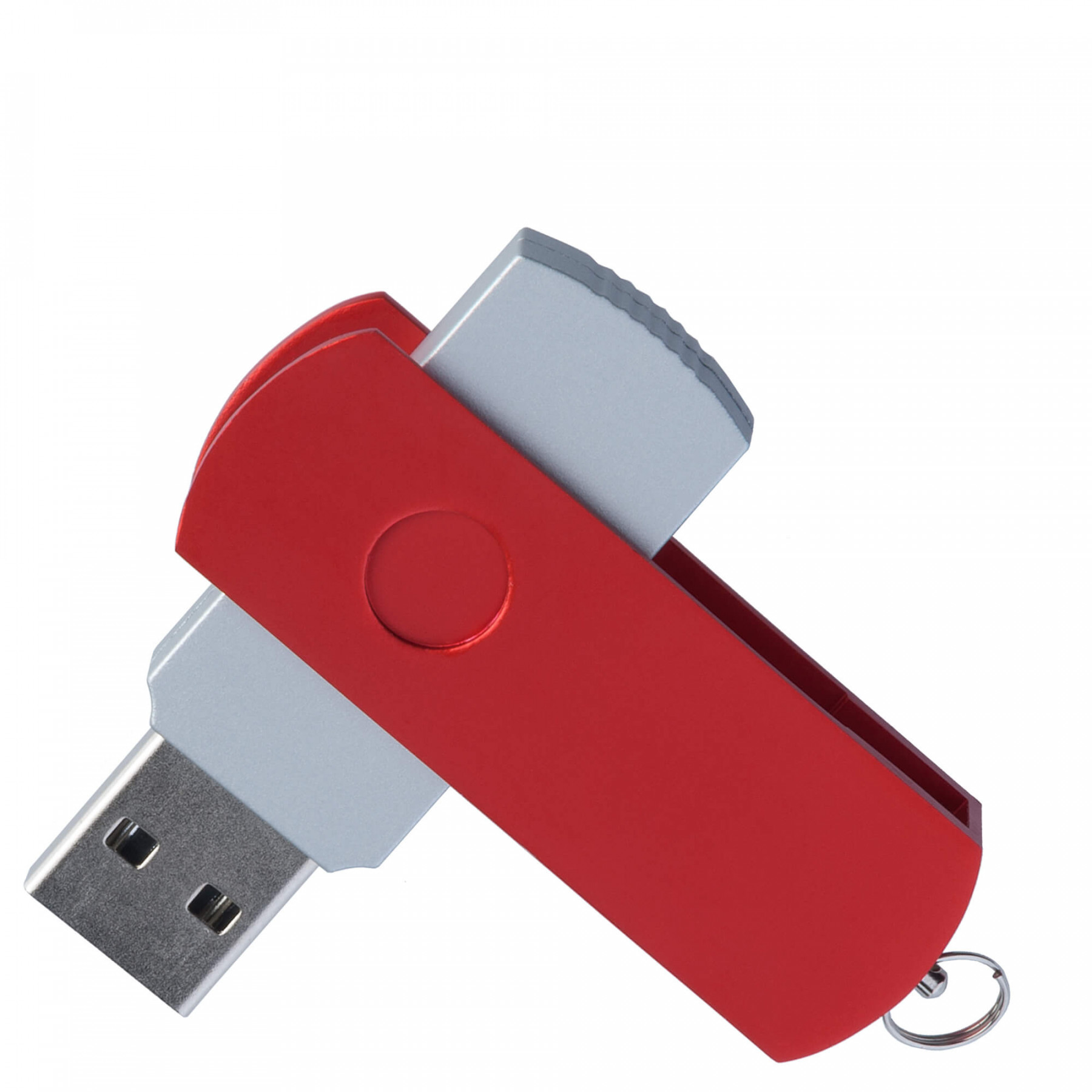 Флешка DUO COLOR 32Гб пластик soft-touch/металл, серебристая с красным