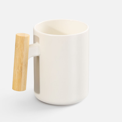 Кружка 350мл для сублимации, каменная керамика/бамбук, белая