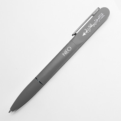 Ручка шариковая с подсветкой после гравировки, soft touch, серая