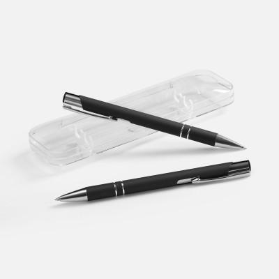 Набор из двух ручек с покрытием софт-тач в футляре, черный