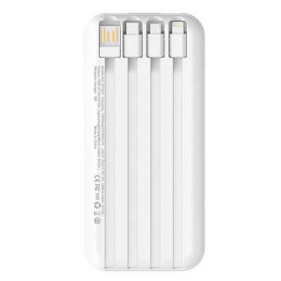 Внешний аккумулятор с беспроводной зарядкой (5W), 10000 mAh, белый