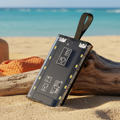 Внешний аккумулятор с фонариком, 10000 mAh, черный