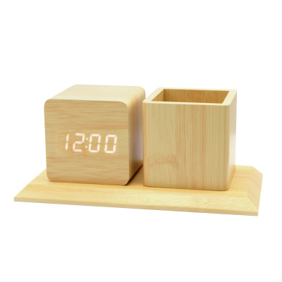 Многофункциональные часы – погодная станция с карандашницей, коричневые