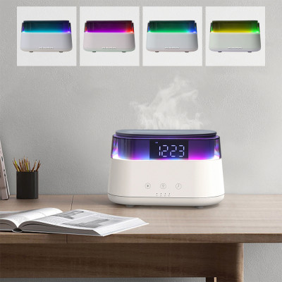 Светодиодный USB увлажнитель-ароматизатор  с часами с RGB подсветкой, белый